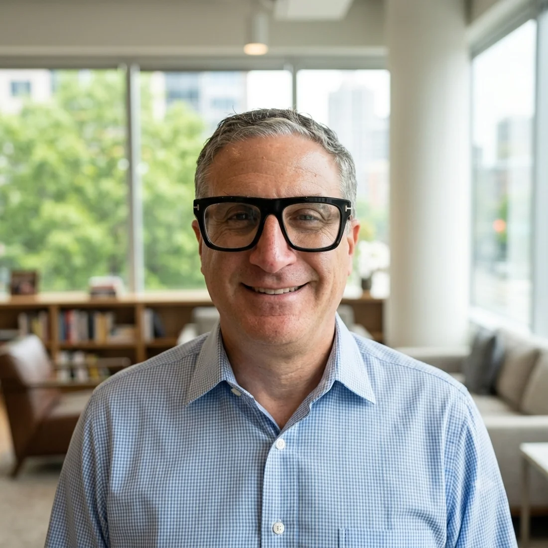 Photograph of Andrew J. Hillman at his Dallas, Texas office